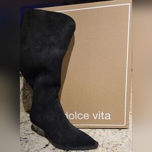 Dolce Vita Black Suede Leather Knee Boots Size 6 New In Box